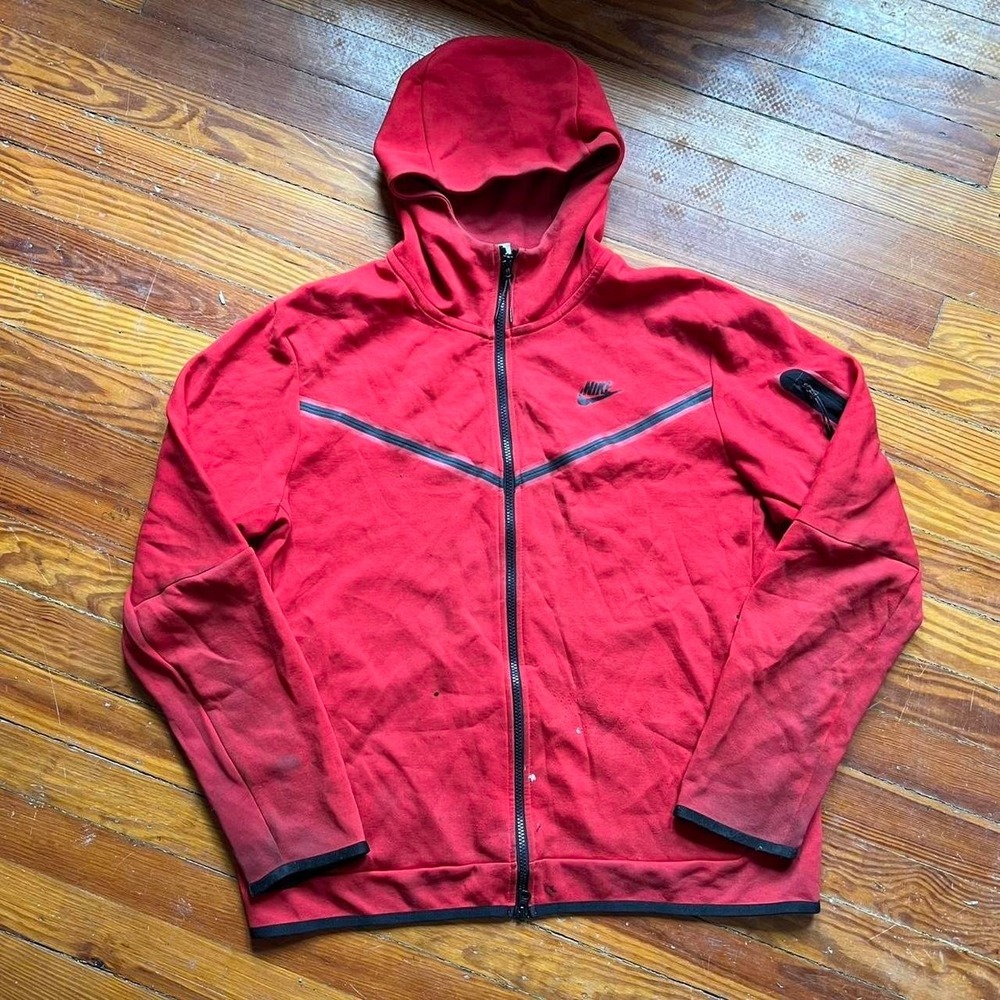 Men's red nike tech zip up hoodie Size L